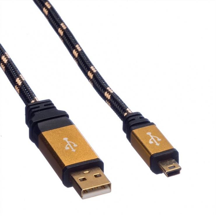 Imagine Cablu GOLD USB 2.0 la mini USB T-T 3m, Roline 11.02.8823