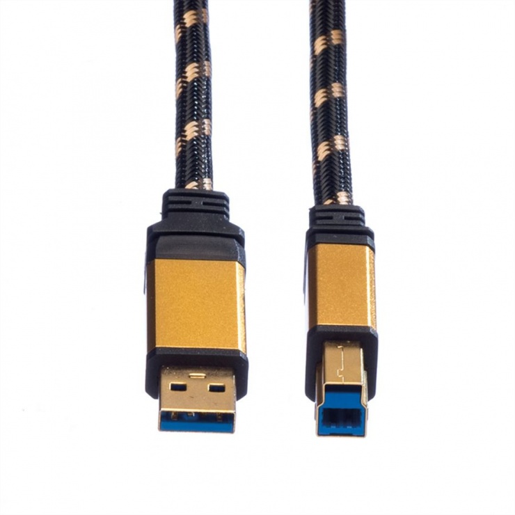 Imagine Cablu USB 3.0 tip A la tip B Gold 1.8m T-T, Roline 11.02.8902-1