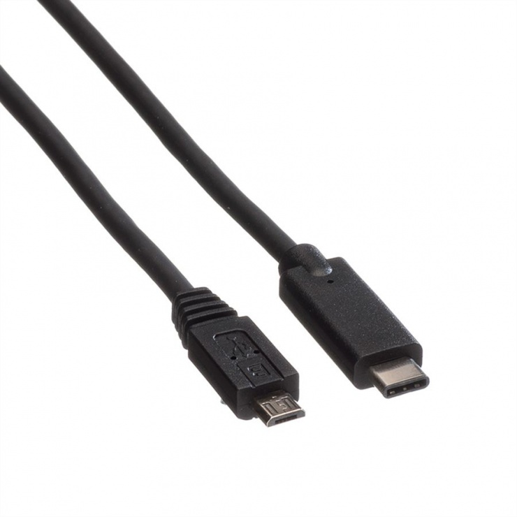Imagine Cablu micro USB-B 2.0 la USB-C T-T negru 2m, Roline 11.02.9021