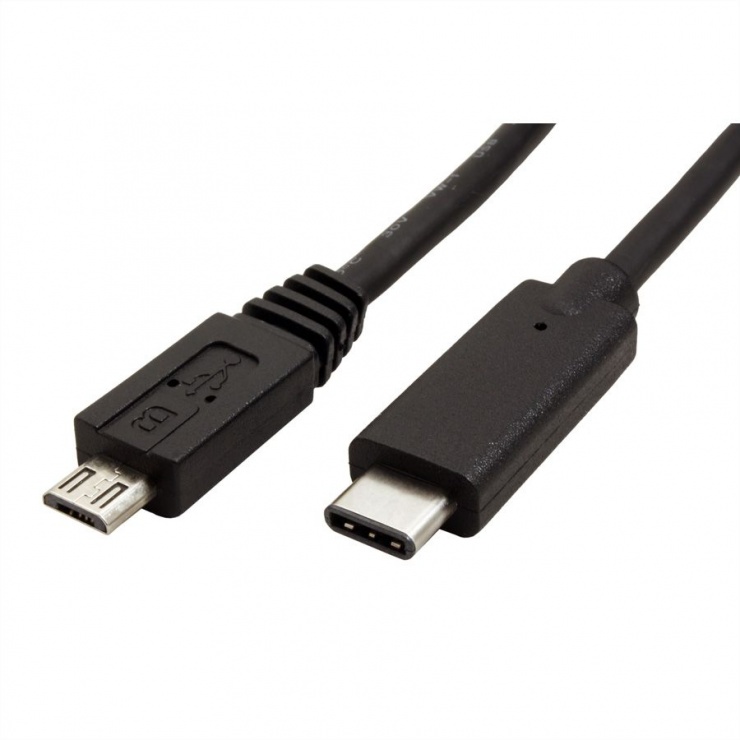 Imagine Cablu micro USB-B 2.0 la USB-C T-T negru 2m, Roline 11.02.9021