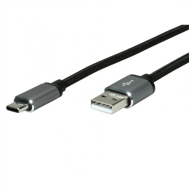 Imagine Cablu USB 2.0 la USB-C T-T Negru 3m, Roline 11.02.9024
