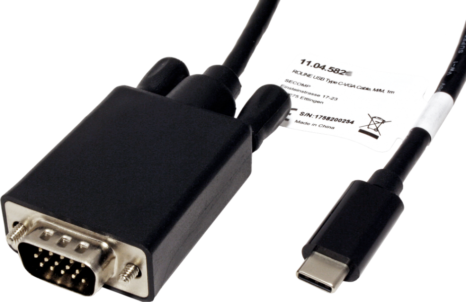 Imagine Cablu USB tip C la VGA T-T 1m Negru, Roline 11.04.5820-1
