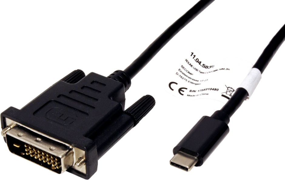 Imagine Cablu USB tip C la DVI T-T 1m Negru, Roline 11.04.5830-1