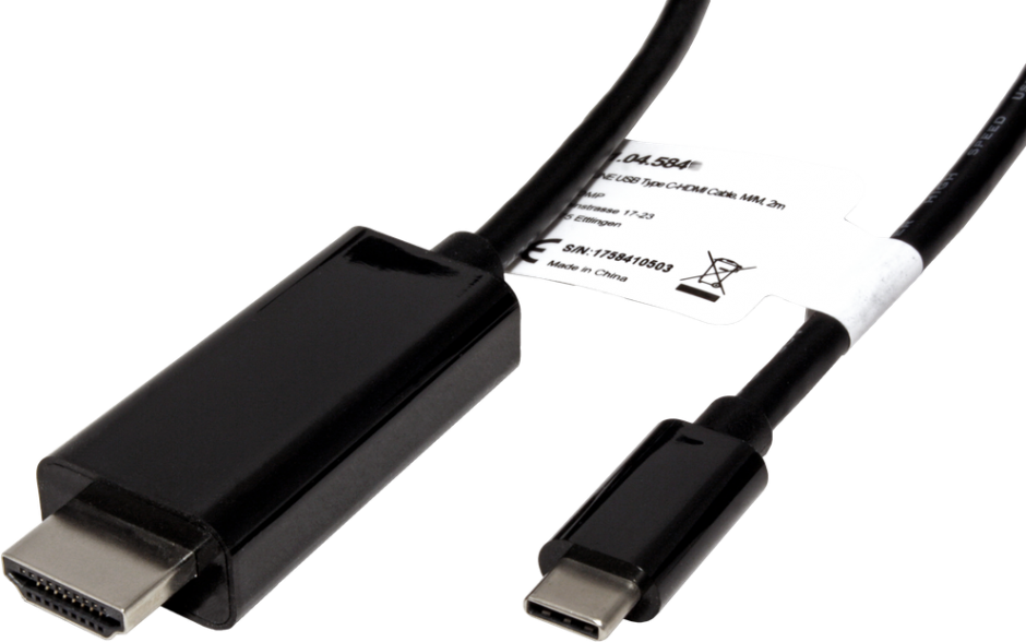 Imagine Cablu USB tip C la HDMI 4K@60 Hz T-T 2m Negru, Roline 11.04.5841-1