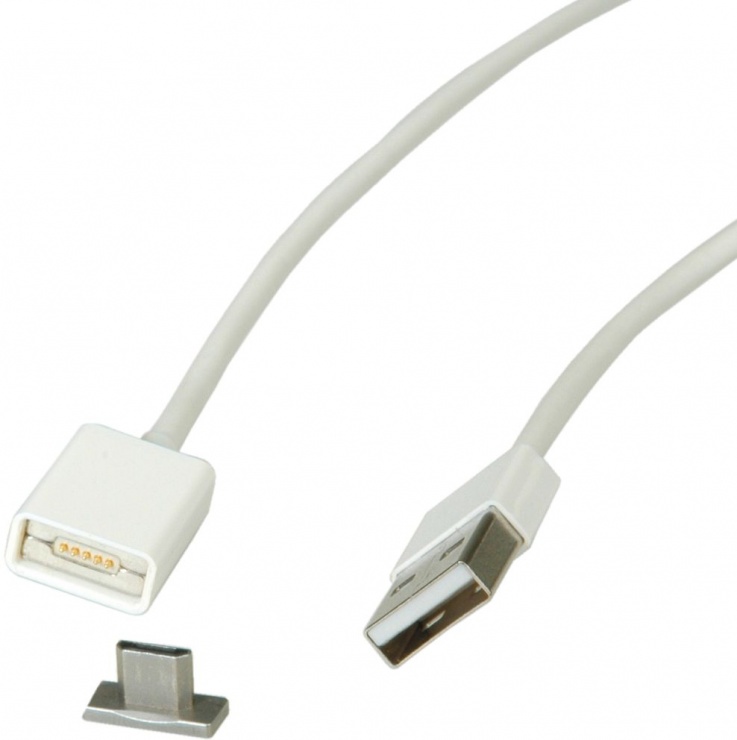 Imagine Cablu USB 2.0 la micro USB-B magnetic 1m Alb, Roline 11.02.8312-1