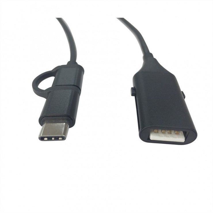 Imagine Cablu micro USB-B + adaptor USB-C la USB-A M/T OTG 1m, Roline 11.02.8327
