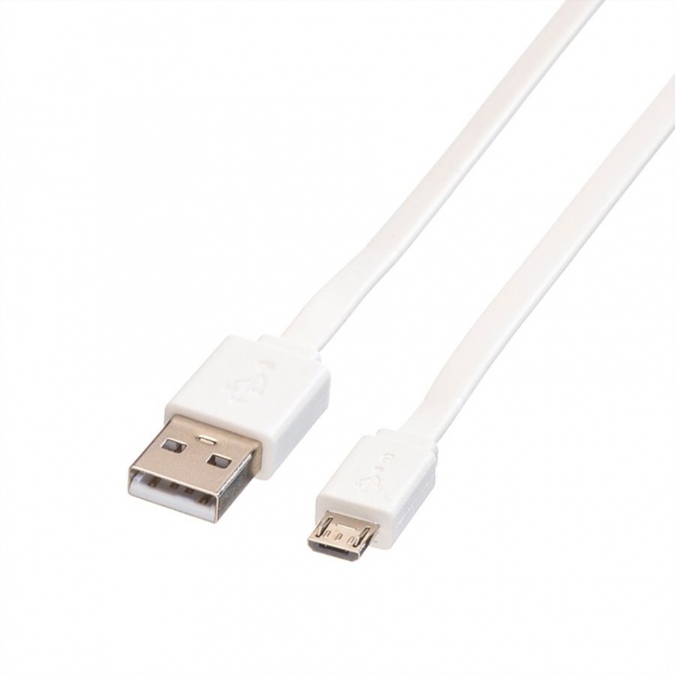 Imagine Cablu micro USB la USB 2.0 T-T Flat 1m Alb, Roline 11.02.8761