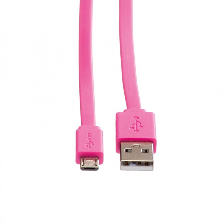 Imagine Cablu micro USB la USB 2.0 T-T 1m Flat Roz, Roline 11.02.8762-1