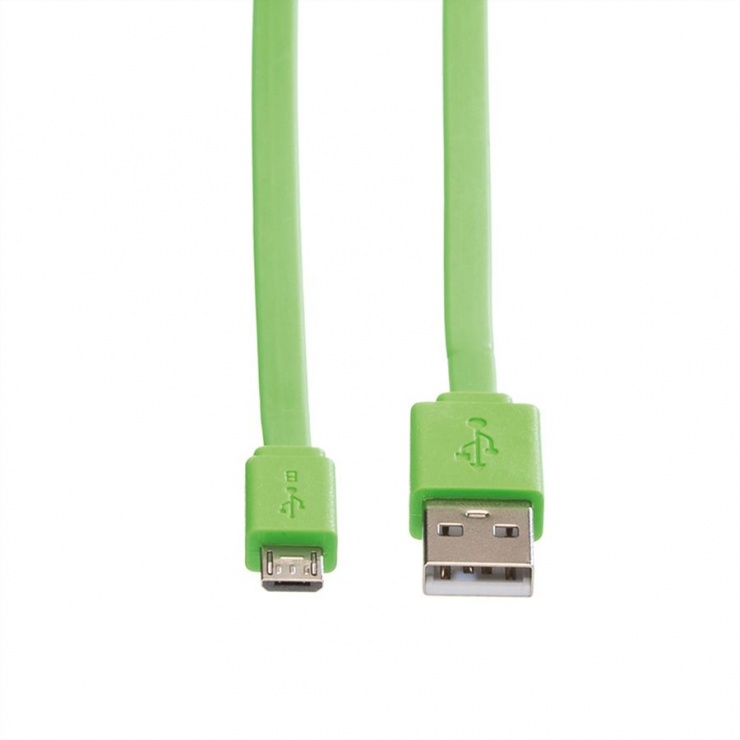 Imagine Cablu micro USB la USB 2.0 T-T 1m Flat Verde, Roline 11.02.8763-1
