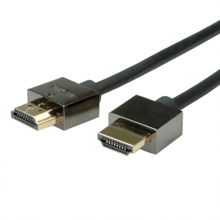 Imagine Cablu HDMI v1.4 Slim High Speed + Ethernet T-T 1m Negru, Roline 11.04.5591