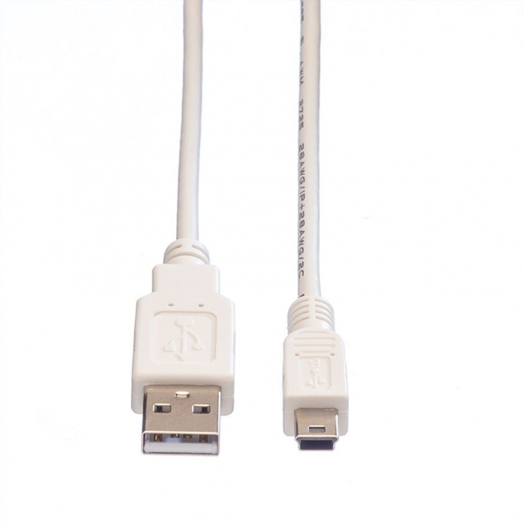 Imagine Cablu USB 2.0 la mini USB T-T 0.8m alb, Value 11.99.8708-1