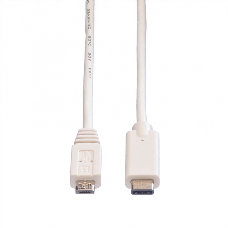Imagine Cablu USB 2.0 tip C la micro USB Alb 2m, Value 11.99.9021-1