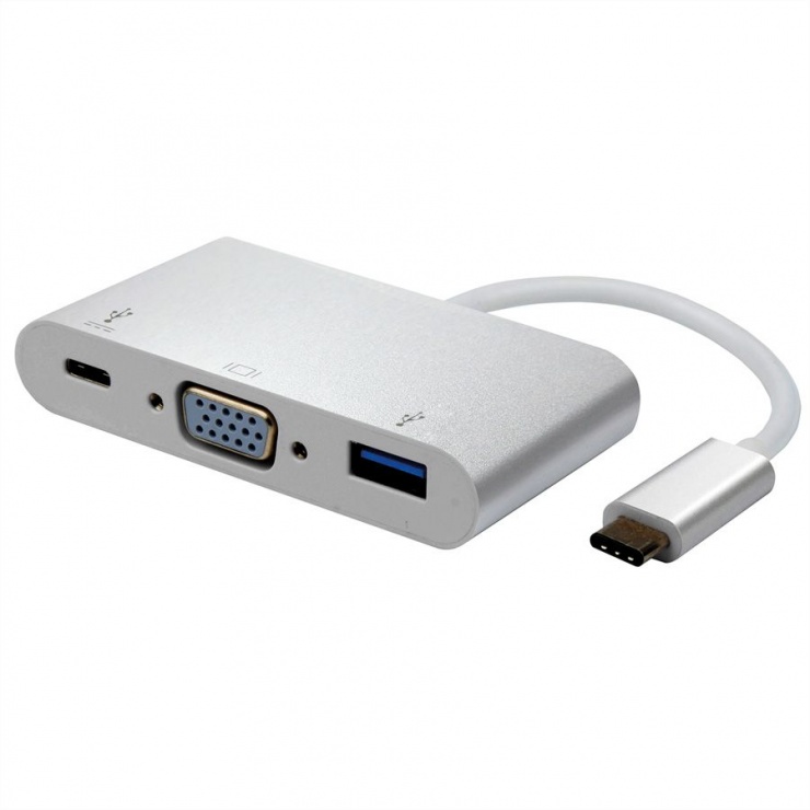 Imagine Adaptor USB-C la VGA + 1 x USB-A 3.0 + 1 x USB-C PD (Power Delivery) T-M, Roline 12.03.3202