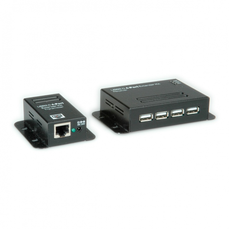 Imagine Extender USB pana la 50m via RJ45 + HUB 4 porturi, Roline 12.04.1101