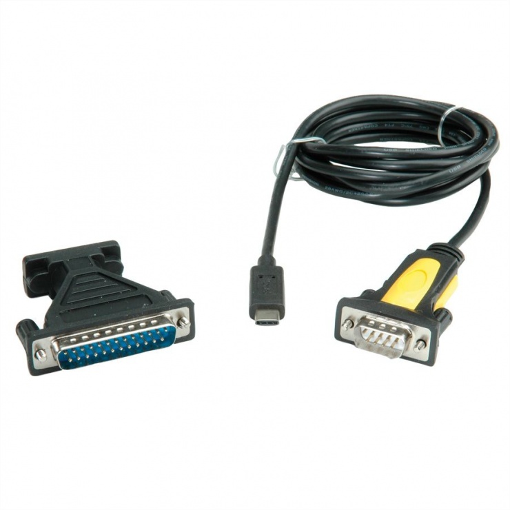 Imagine Cablu USB tip C la serial RS232 + adaptor 25 pini 1.8m, Value 12.99.1161-4