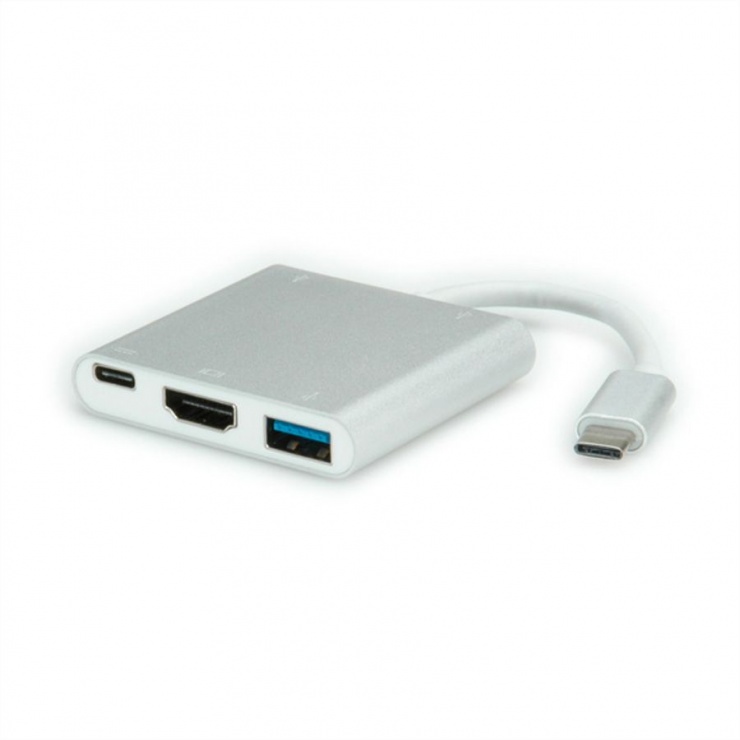 Imagine Adaptor USB 3.1 tip C la 1 x HDMI, 1 x USB 3.0, 1 x conector alimentare (PD), Roline 12.02.1131