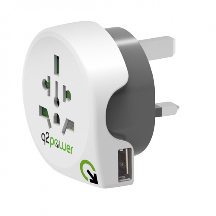 Imagine Adaptor World (EU, USA, UK) la UK + 1 x USB 2.1A, Q2POWER 19.07.1577