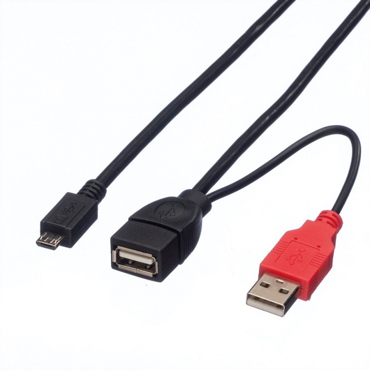 Imagine Cablu USB 2.0 in Y la USB-A T + micro USB-B T-T OTG, Roline 19.08.1009