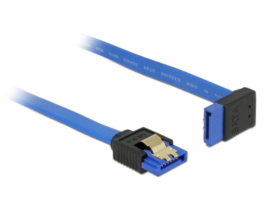 Imagine Cablu SATA III 6 Gb/s unghi drept-sus Bleu 50cm, Delock 84997