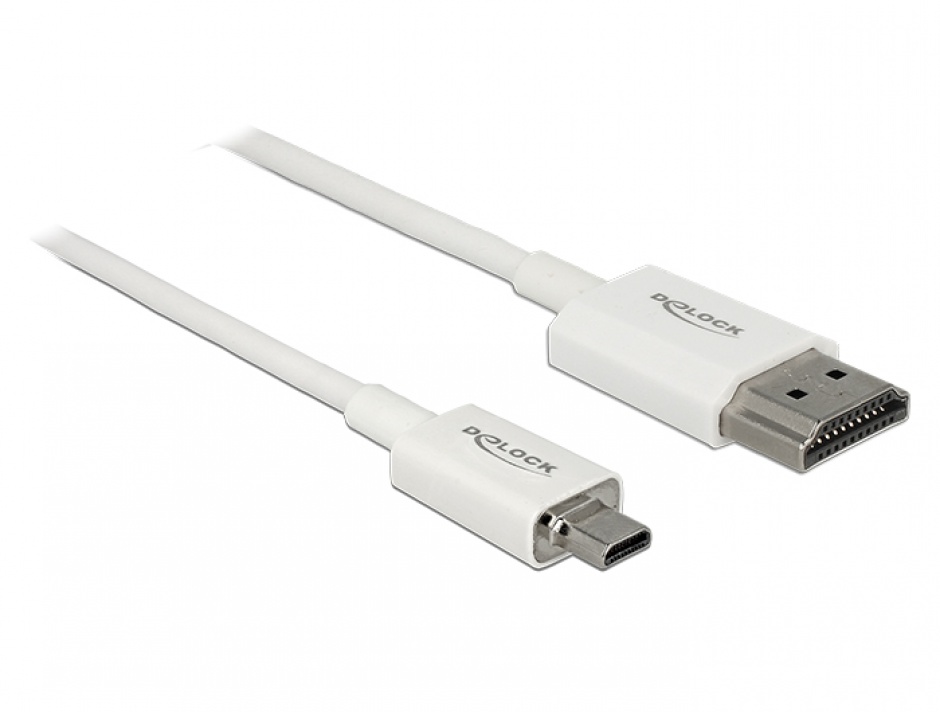 Imagine Cablu HDMI la micro HDMI-D T-T 3D 4K 0.5m Slim Premium Alb, Delock 85148