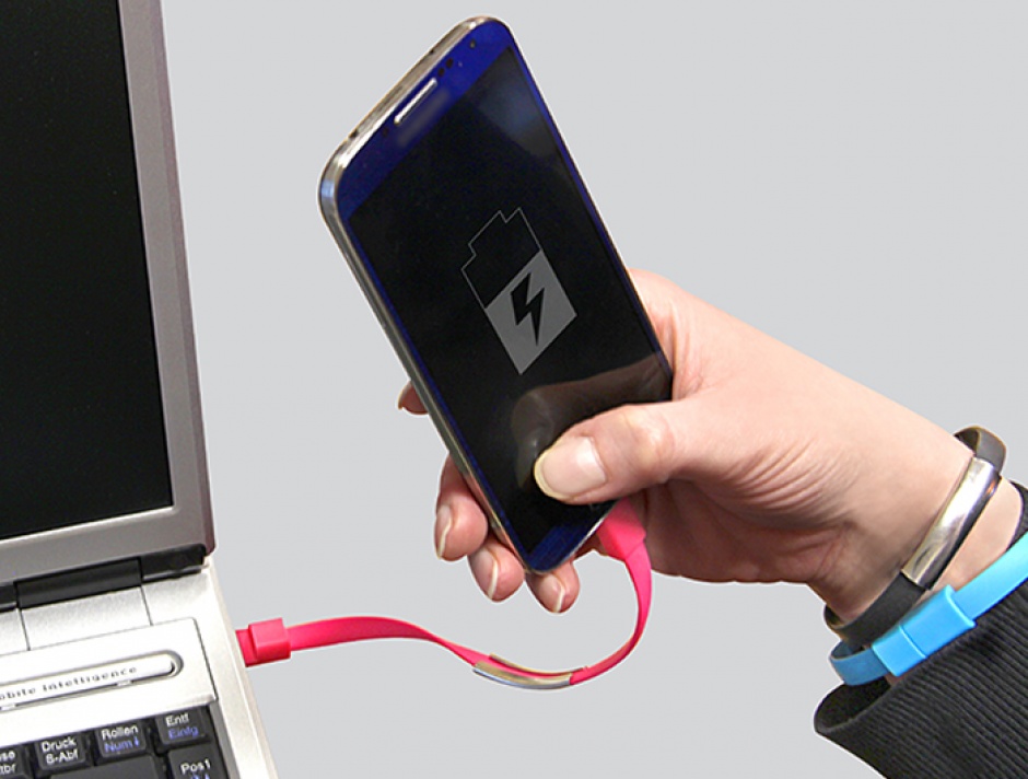 Imagine Bratara cablu USB 2.0 la micro-B USB T-T Blue 22cm, Delock 83947 