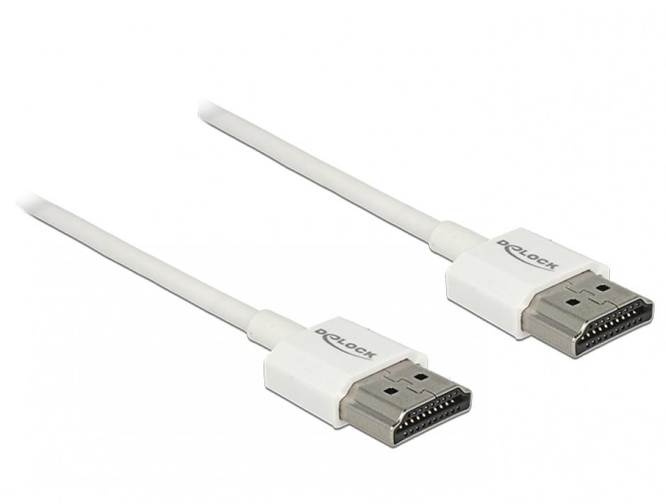 Imagine Cablu HDMI v2.0 3D 4K T-T 0.5m Slim Premium Alb, Delock 85121