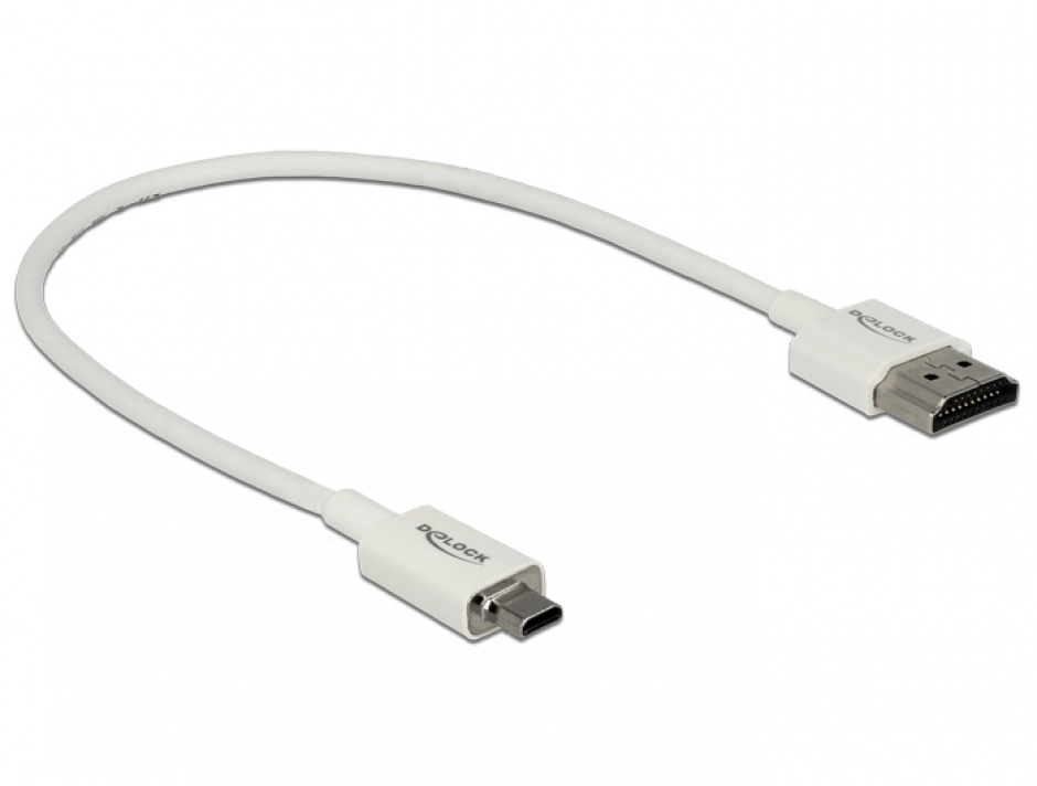 Imagine Cablu HDMI la micro HDMI-D T-T 3D 4K 0.25m Slim Premium Alb, Delock 85147-2