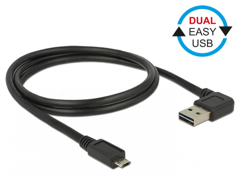 Imagine Cablu EASY-USB 2.0 tip A unghi stanga/dreapta la micro USB-B EASY-USB T-T 2m Negru, Delock 85166 -1