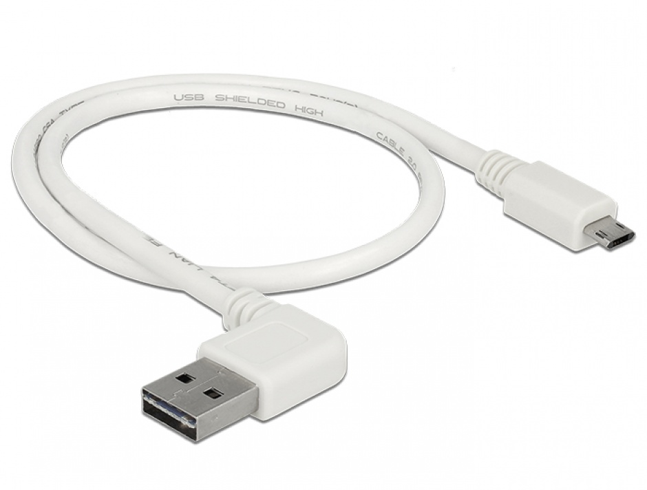 Imagine Cablu EASY-USB 2.0 tip A unghi stanga/dreapta la micro USB-B EASY-USB T-T 0.5m Alb, Delock 85170