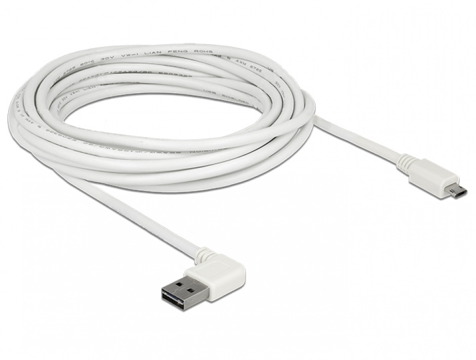 Imagine Cablu EASY-USB 2.0 tip A unghi stanga/dreapta la micro USB-B EASY-USB T-T 3m Alb, Delock 85173 
