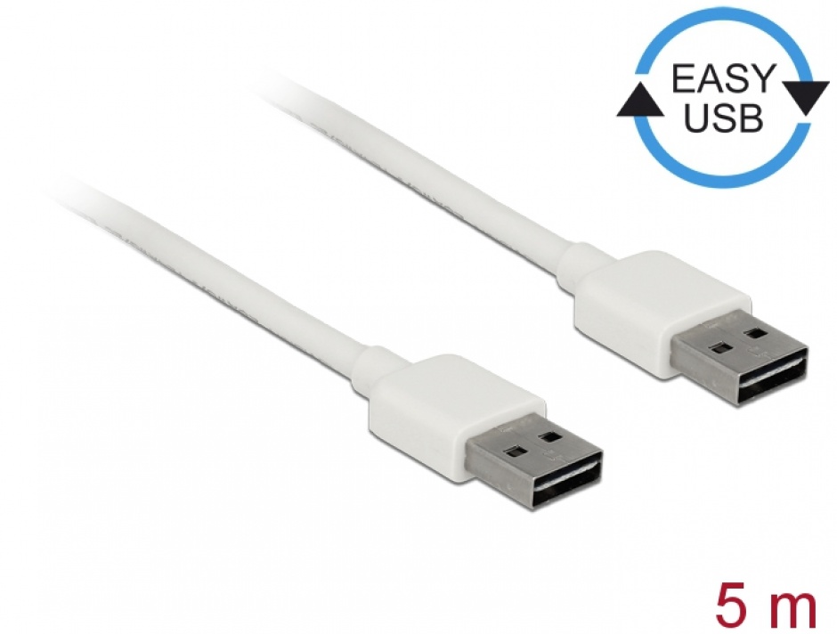Imagine Cablu EASY-USB 2.0 tip A T-T 5m Alb, Delock 85196