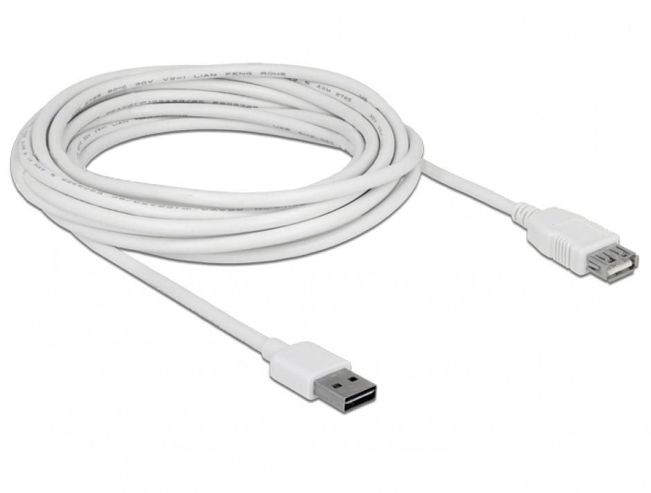 Imagine Cablu prelungitor EASY-USB 2.0 tip A T-M 5m Alb, Delock 85202