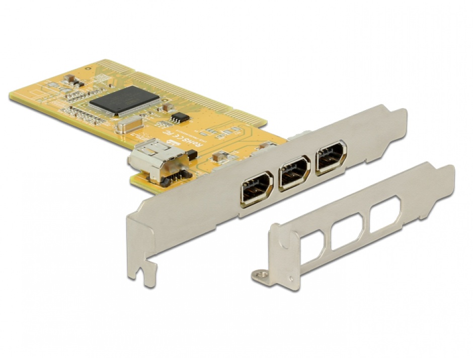 Imagine PCI Card cu 3 x external + 1 x internal FireWire A, Delock 89443