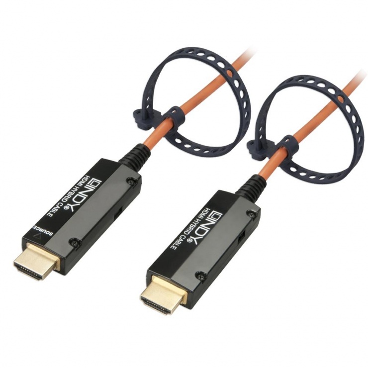Imagine Cablu hybrid HDMI Fibra optica 150m T-T Negru, Lindy L38079