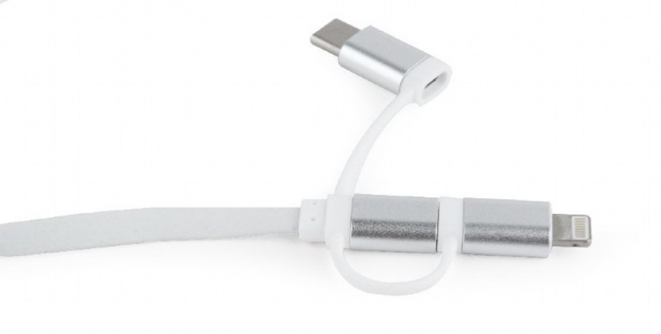 Imagine Cablu de incarcare 3 in 1 micro USB + adaptor Lightning iPhone + USB-C alb 1m, Gembird CC-USB2-AMLM32-1M-W