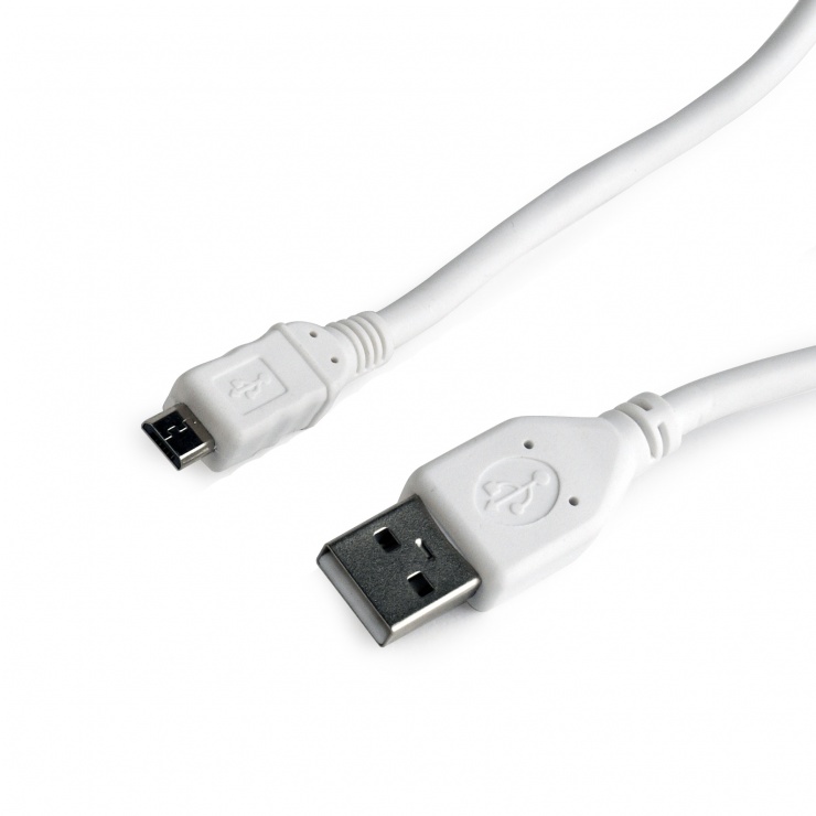 Imagine Cablu USB 2.0 la micro USB-B 0.5m Alb, Gembird CCP-mUSB2-AMBM-W-0.5M