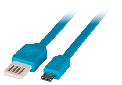 Imagine Cablu USB 2.0 la micro USB-B Flat reversibil 1m Bleu, Lindy L30921