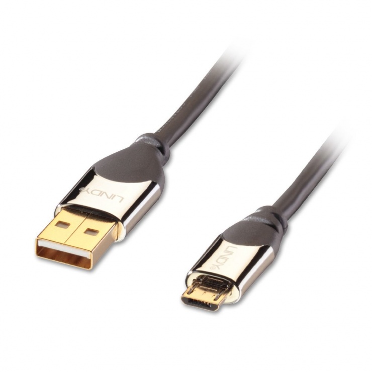 Imagine Cablu USB 2.0 la micro USB-B 2m T-T CROMO, Lindy L41595