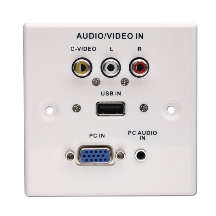 Imagine Priza perete frontala audio - video (VGA, USB, Jack stereo, RCA), Lindy L60222