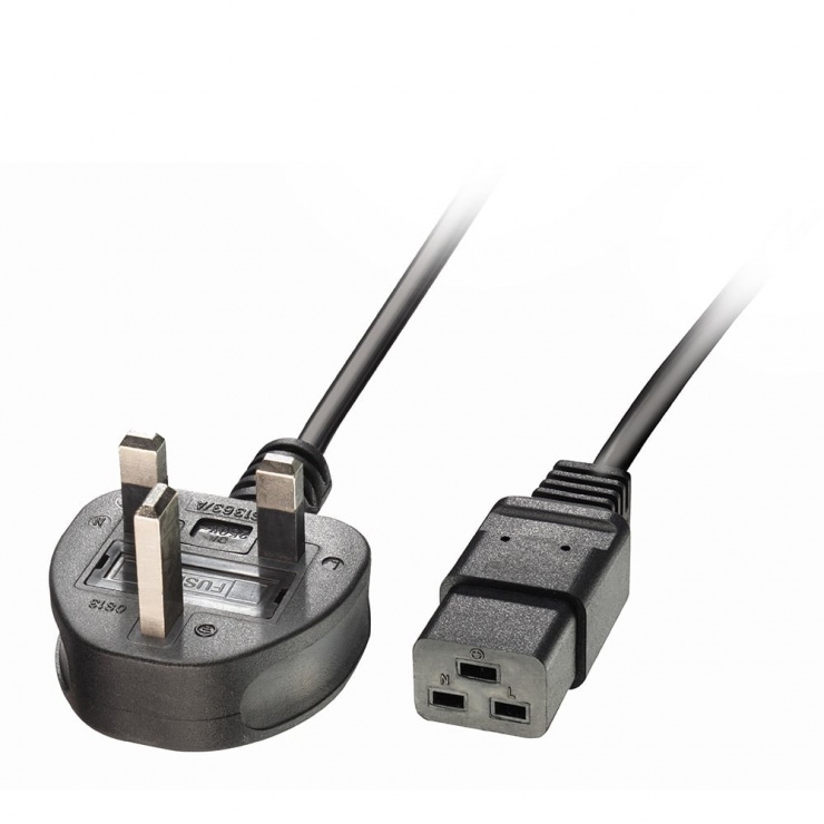 Imagine Cablu de alimentare UK 3 pini la IEC C19 2m Negru, Lindy L30459