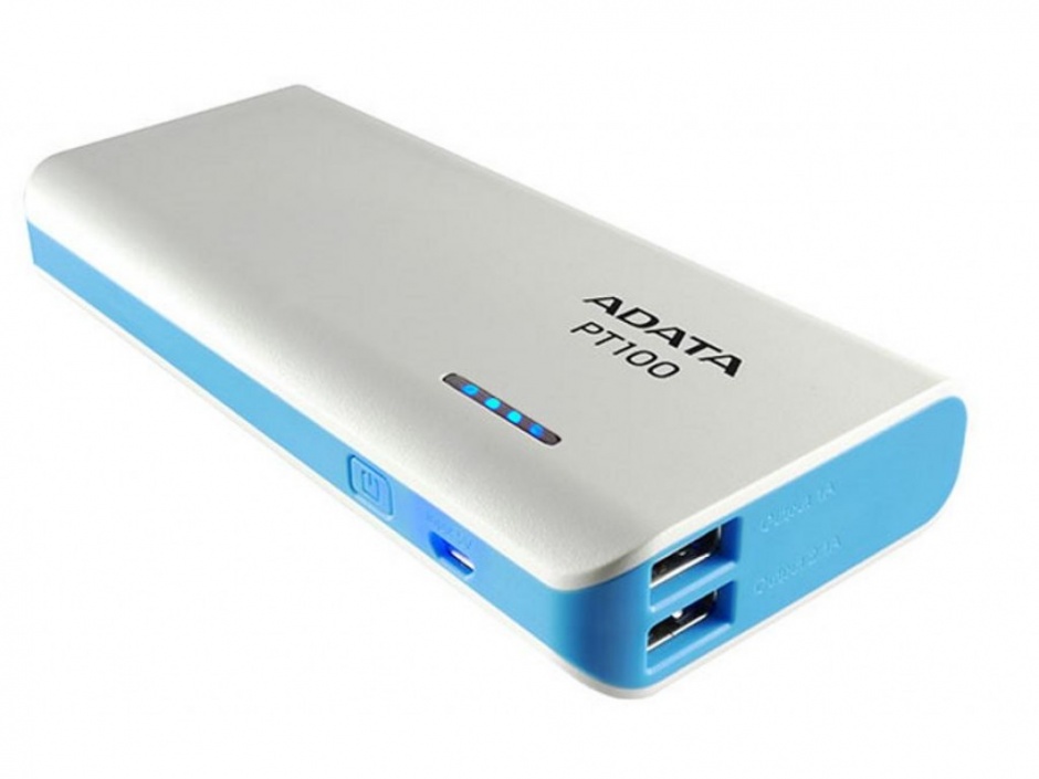 Imagine POWER BANK ADATA PT100 10.000 mAh, Alb/Blue, APT100-10000M-5V-CWHBL