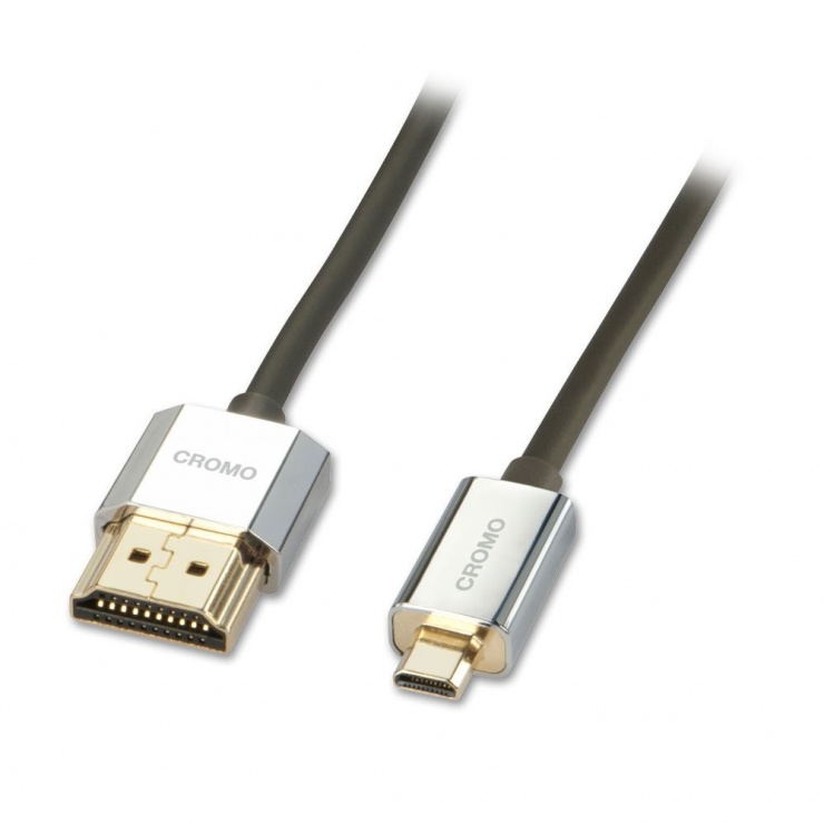 Imagine Cablu High Speed HDMI la micro HDMI-D 4K@60Hz v2.0 CROMO Slim 0.5m, Lindy L41680