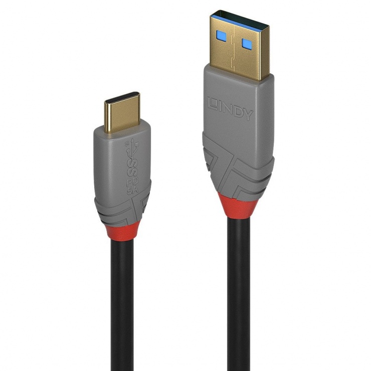 Imagine Cablu USB 3.1-A la tip C 1m T-T 5A PD (Power Delivery) Anthra Line, Lindy L36911