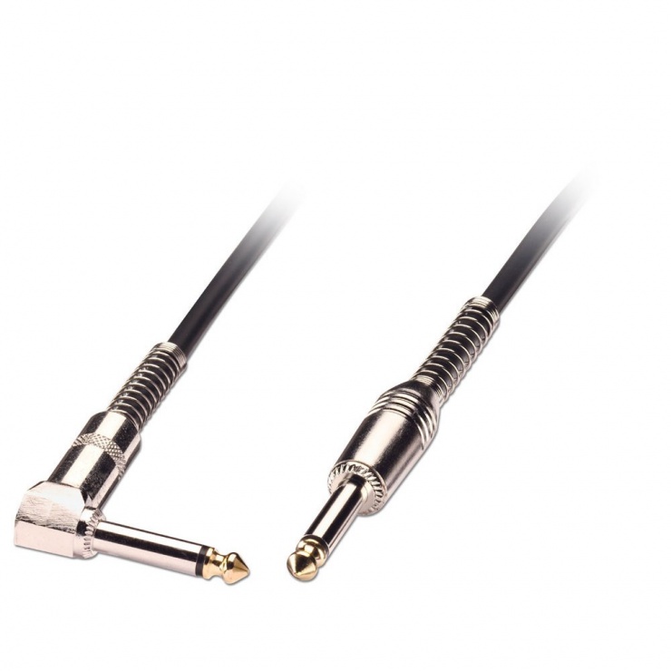 Imagine Cablu audio jack mono 6.35mm (pentru chitara) unghi 90 grade T-T 10m negru, Lindy L6039