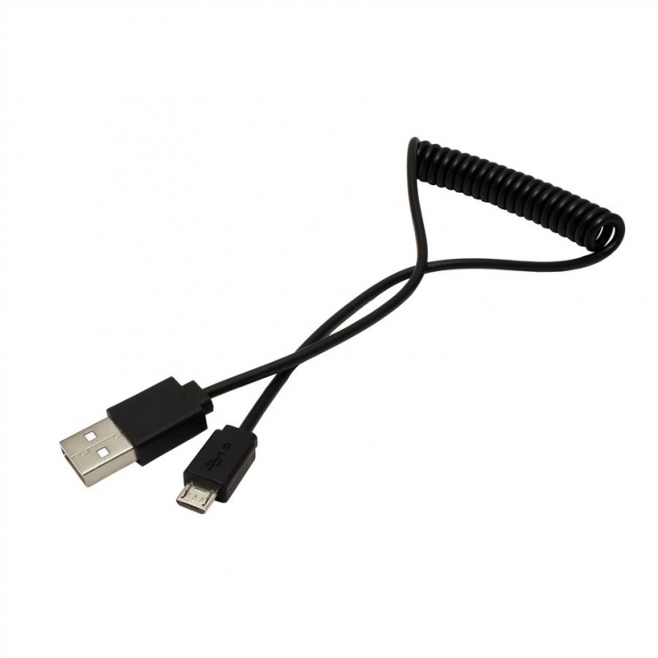 Imagine Cablu spiralat USB 2.0 la micro USB-B Negru 1m, Roline 11.02.8317-3