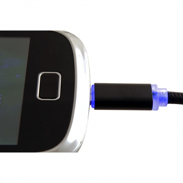 Imagine Cablu USB la micro USB pentru incarcare cu indicator LED 1m Negru, Roline 11.02.8318-5