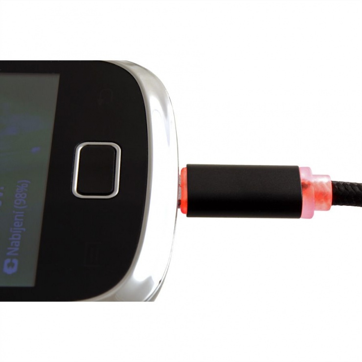 Imagine Cablu USB la micro USB pentru incarcare cu indicator LED 1m Negru, Roline 11.02.8318-6