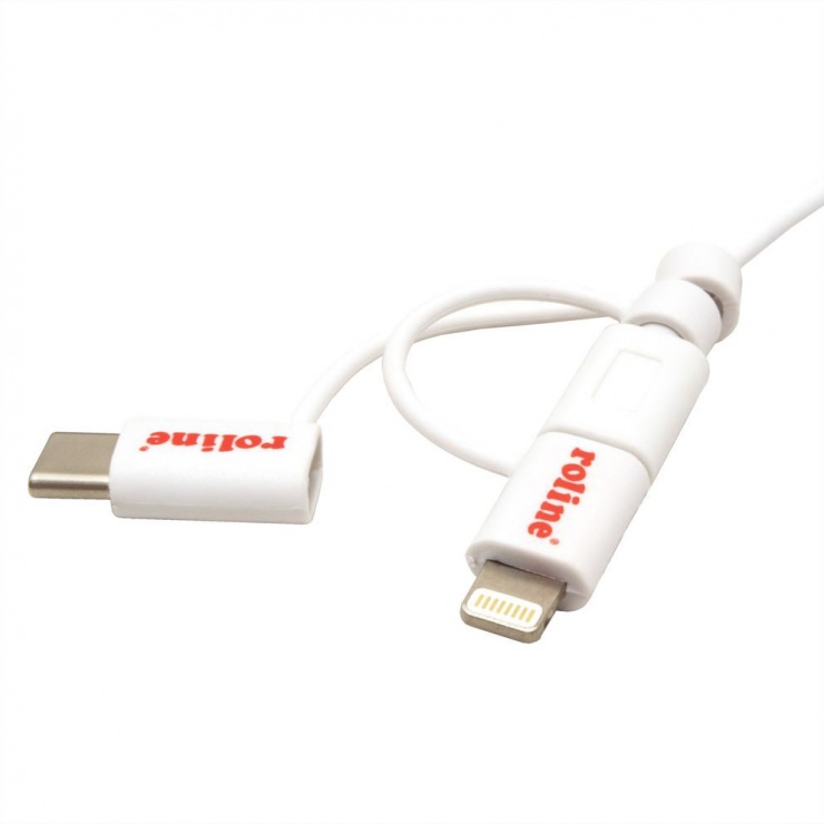 Imagine Cablu de date si incarcare USB la USB-C + micro USB-B + Lightning 1m Alb, Roline 11.02.8329 -3