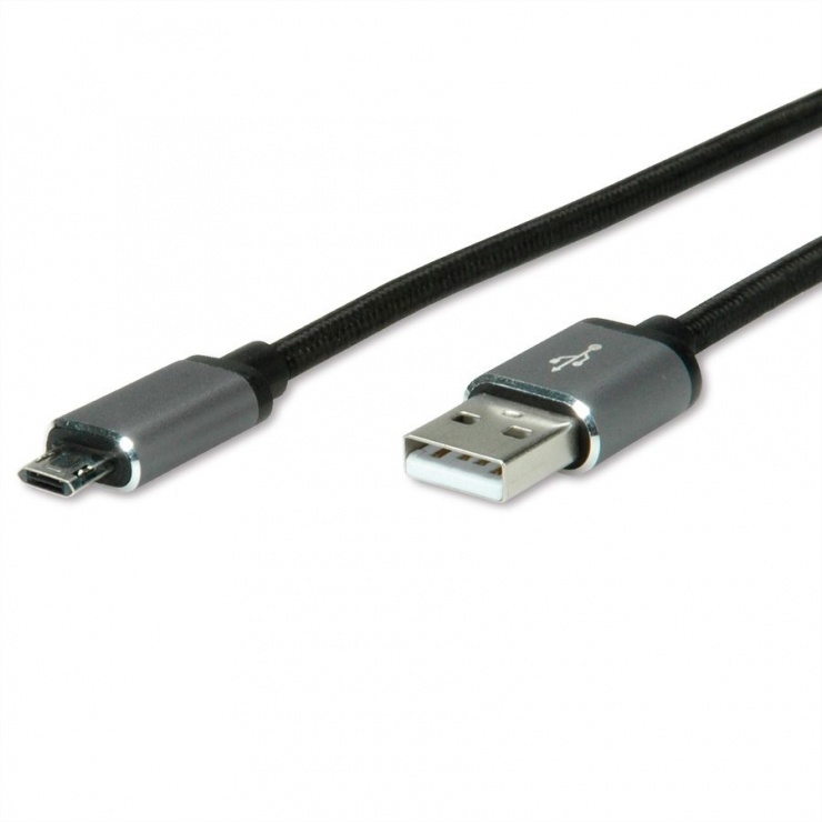 Imagine Cablu USB 2.0 la micro USB-B reversibil T-T 0.8m Negru , Roline 11.02.8770