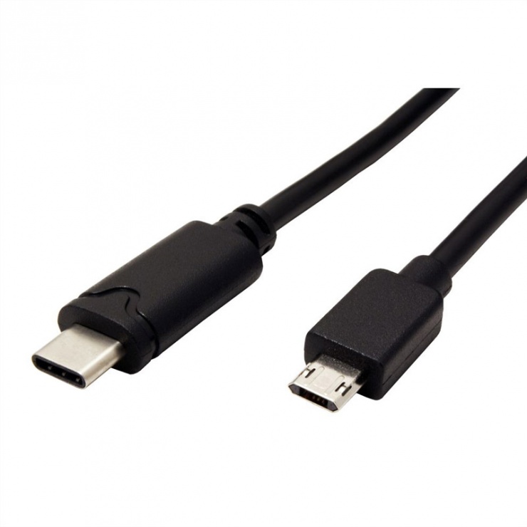 Imagine Cablu micro USB 2.0 reversibil la USB tip C 1.8m T-T negru, Roline 11.02.8780-3